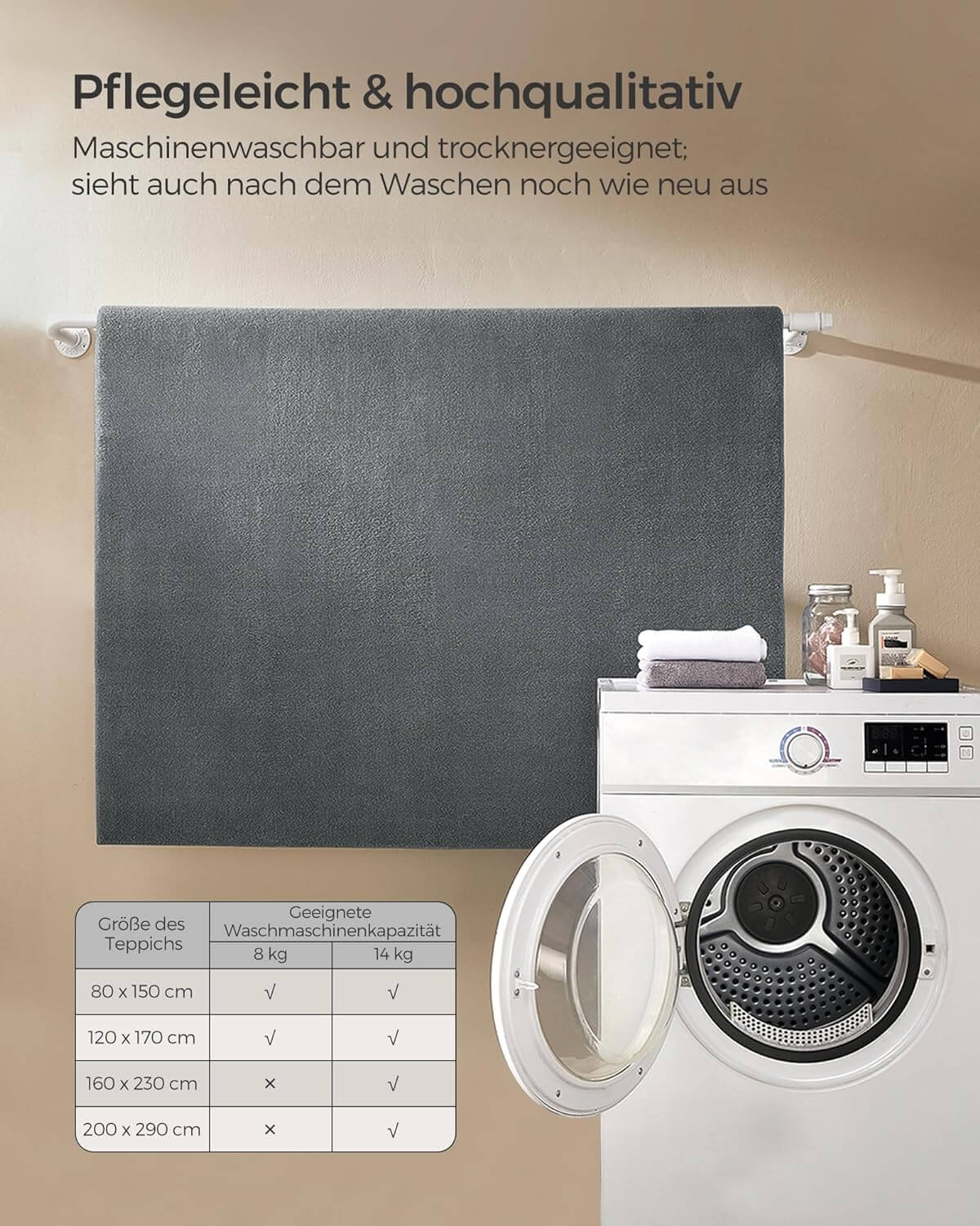 Songmics Αντιολισθητικό Χαλί από Πολυεστέρα - 80 x 150 cm - Dove Grey - TAR011G01