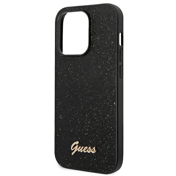 Guess iPhone 14 Pro Max Glitter Script Σκληρή Θήκη με Πλαίσιο Σιλικόνης - Black - GUHCP14XHGGSHK