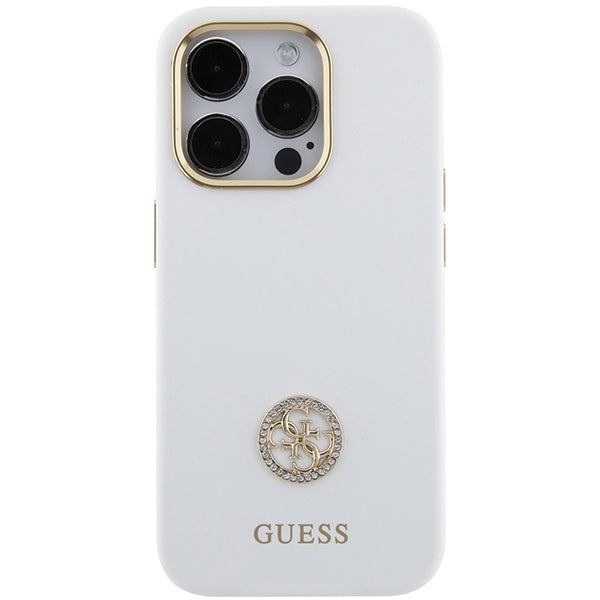 Guess iPhone 15 Pro Max Silicone Logo Strass 4G Σκληρή Θήκη με Πλαίσιο Σιλικόνης - White - GUHCP15XM4DGPH
