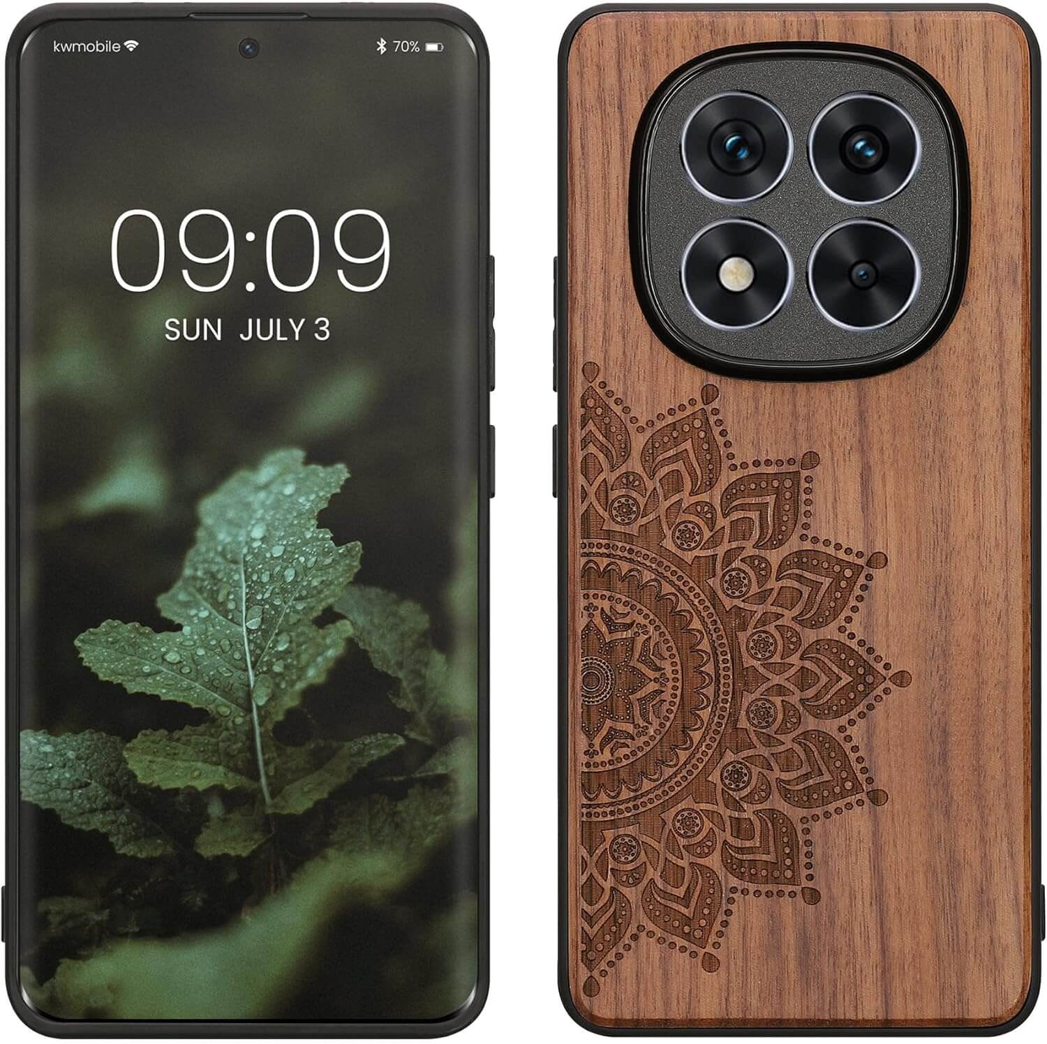 KW Xiaomi Redmi Note 14 Pro+ 5G Θήκη από Φυσικό Ξύλο - Design Rising Sun - Dark Brown
