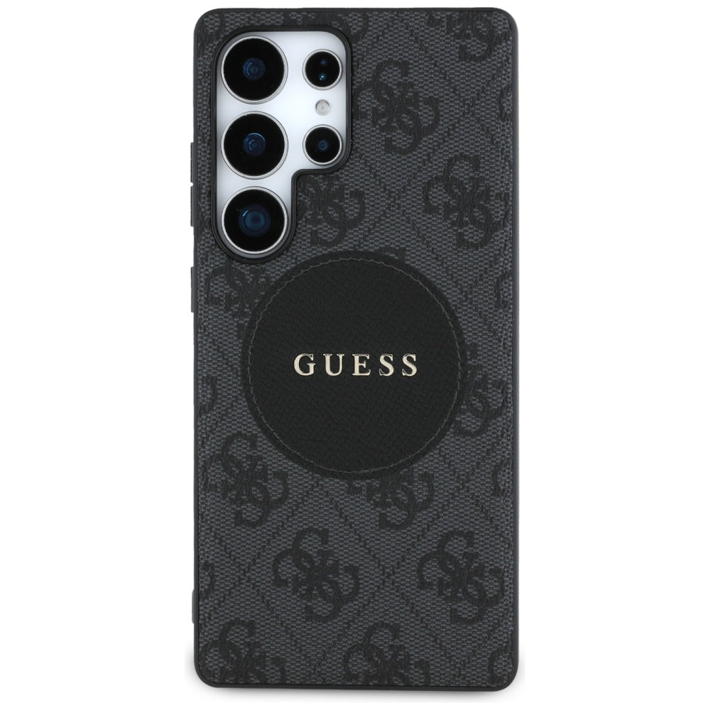 Guess Samsung Galaxy S25 Ultra - 4G Round Patch Classic Logo - Θήκη με Επένδυση Συνθετικού Δέρματος και MagSafe - Black - GUHMS25LP4PGRSGK