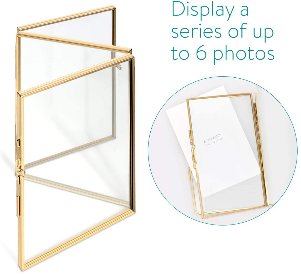 Navaris Αναδιπλούμενη Τριπλή Κορνίζα για Φωτογραφίες 15x10cm - Μέγεθος S - Gold - 50576.1.21