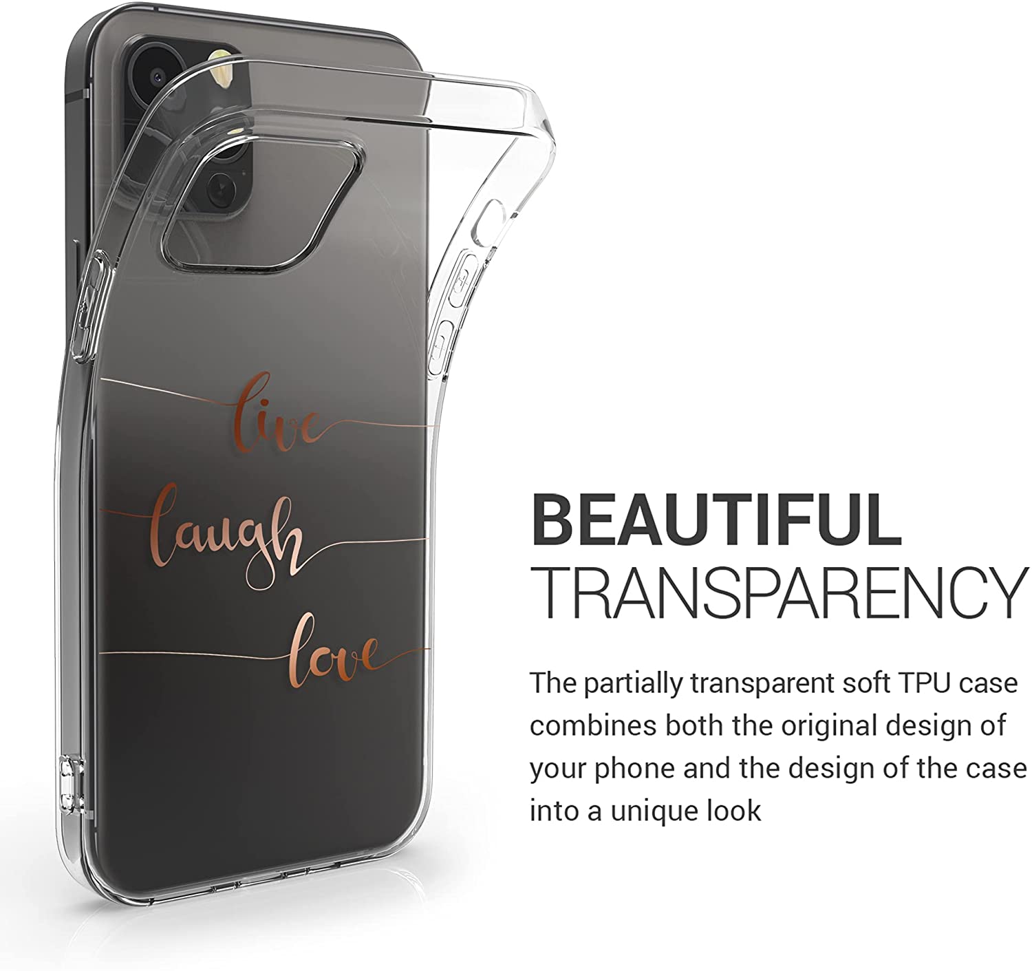 KW iPhone 12 Pro Max Θήκη Σιλικόνης TPU Design Live Laugh Love - Rose Gold / Διάφανη - 53037.09