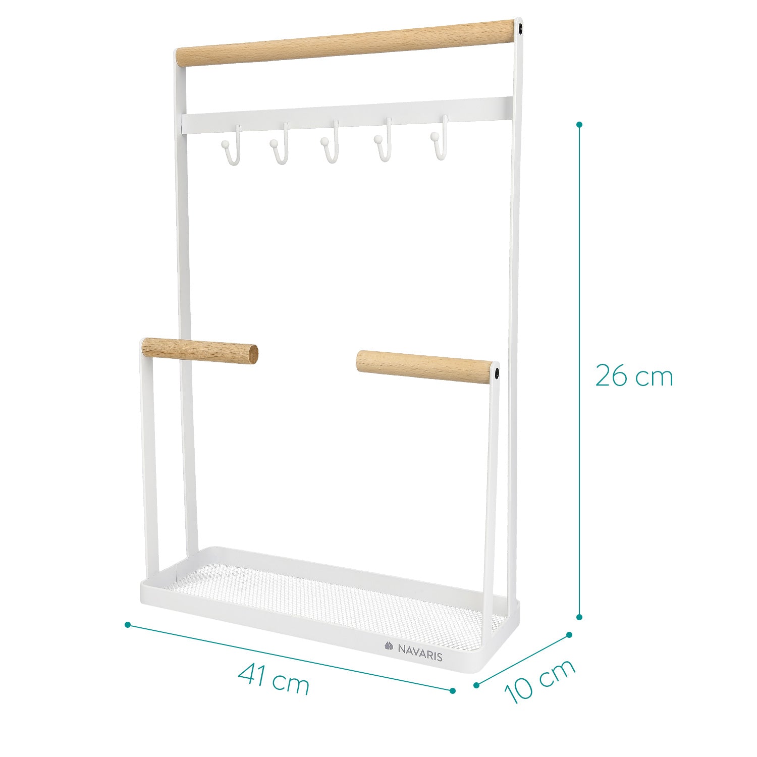 Navaris Jewellery Stand Κοσμημάτων και Αξεσουάρ από Μέταλλο και Ξύλο - White - 50574.02