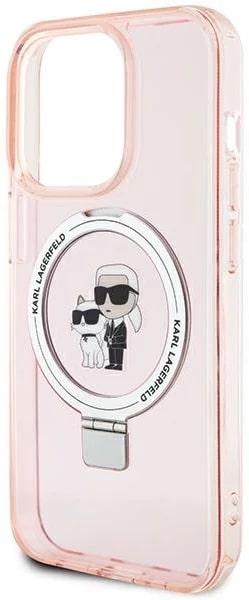 Karl Lagerfeld iPhone 15 Pro Max Ring Stand Karl and Choupette MagSafe Σκληρή Θήκη με Πλαίσιο Σιλικόνης και MagSafe - Διάφανη / Pink - KLHMP15XHMRSKCP
