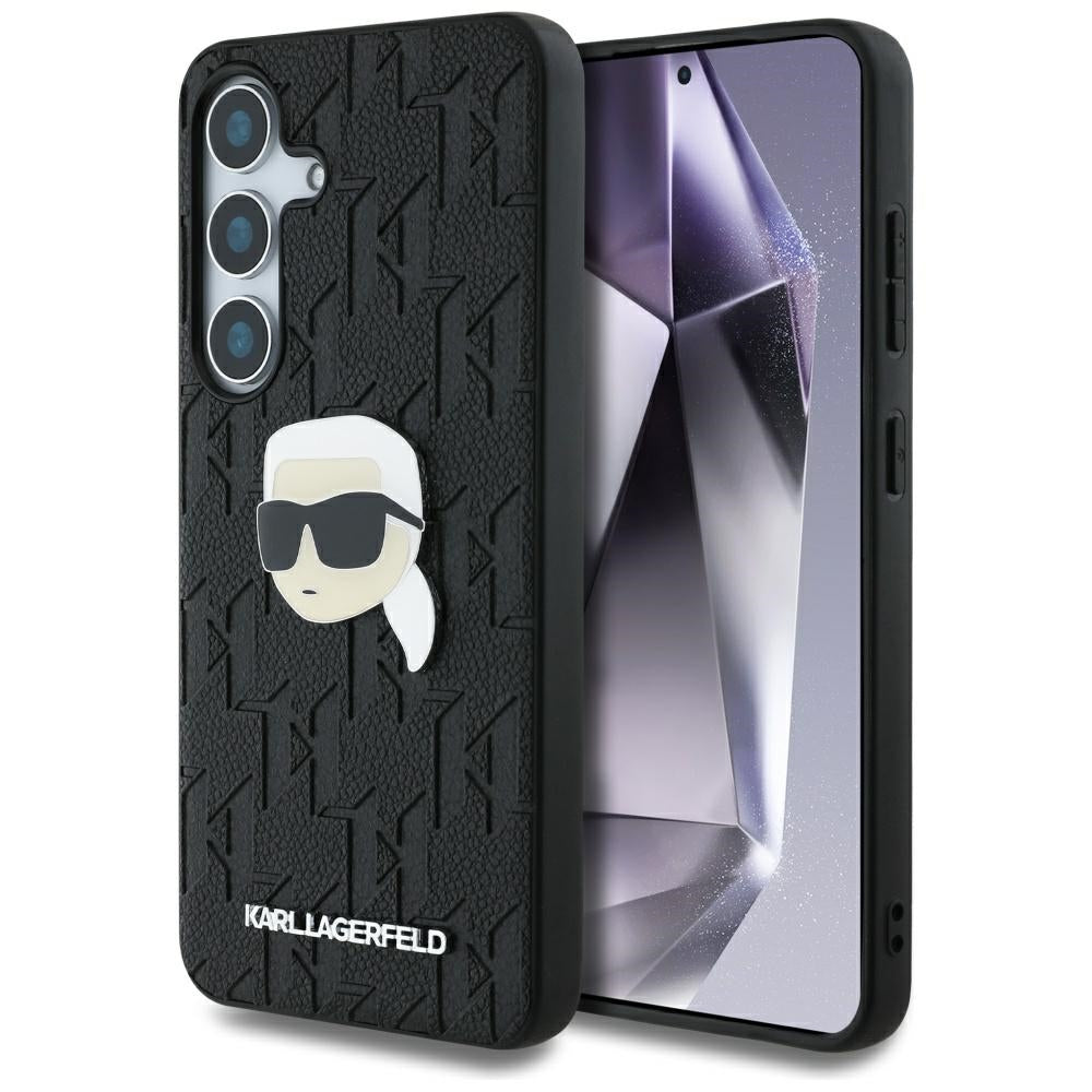 Karl Lagerfeld Samsung Galaxy S25 Plus - Monogram Karl Head Pin - Σκληρή Θήκη με Επένδυση Συνθετικού Δέρματος - Black - KLHCS25MPGKLKIPK