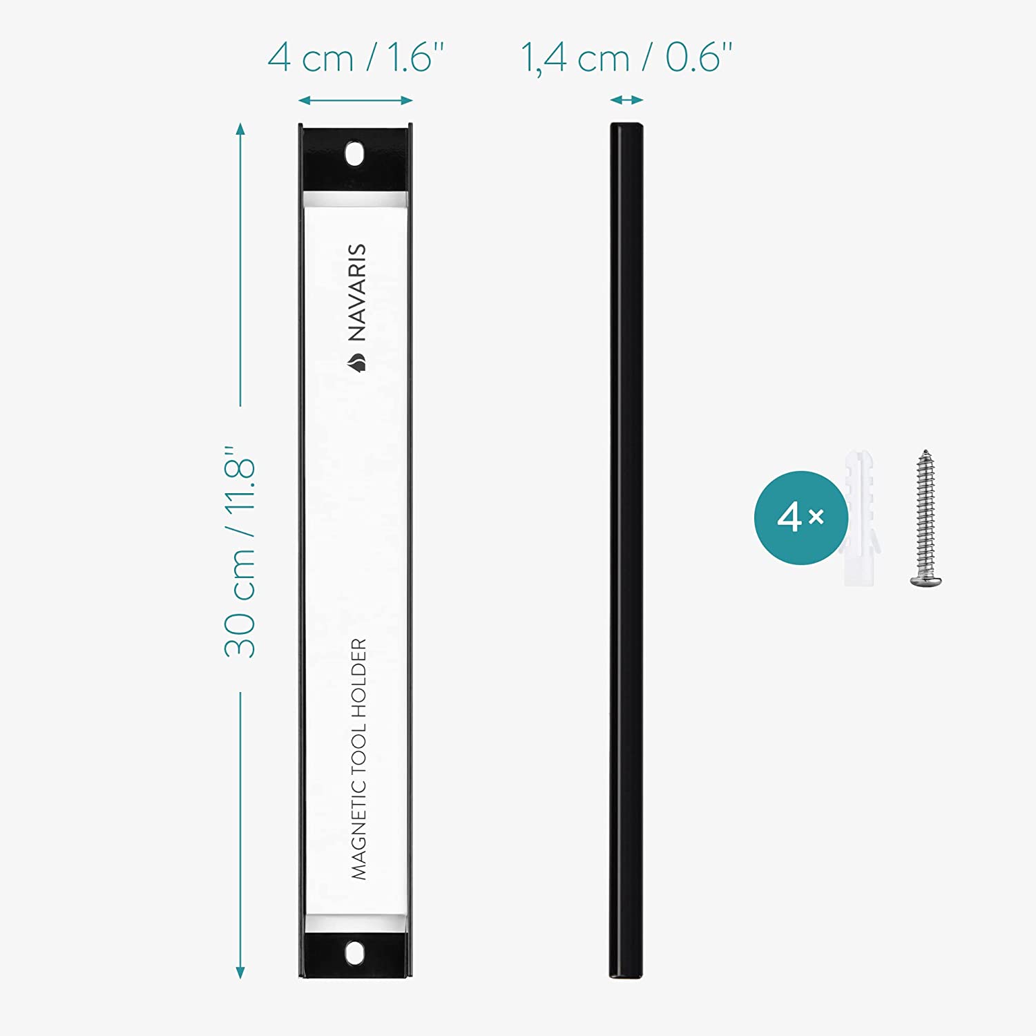 Navaris Σετ με 2 Επιτοίχιες Μαγνητικές Βάσεις Στήριξης Εργαλείων - 4 x 30 cm - Black - 54269.01