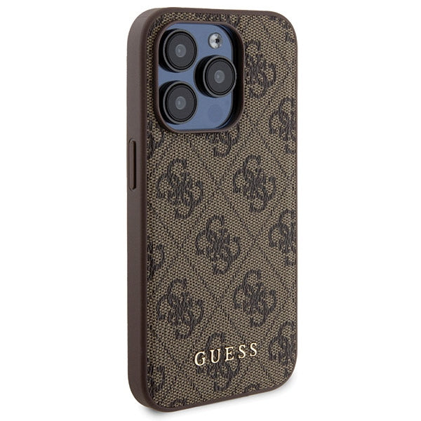 Guess iPhone 15 Pro Max - 4G Metal Logo Σετ MagSafe Σκληρή Θήκη με Επένδυση Συνθετικού Δέρματος και Powerbank 5000mAh - Brown - GUBPM5P15X4GEMGW