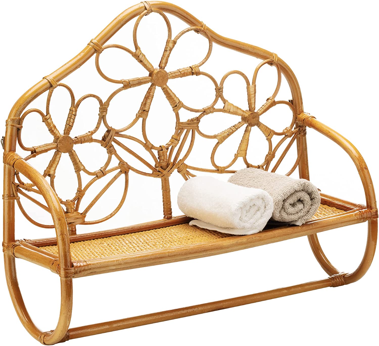 Navaris Επιτοίχια Rattan Βάση Στήριξης για Πετσέτα με Ράφι - 50 x 36 x 17 cm - Light Brown / Natural - 56511.02