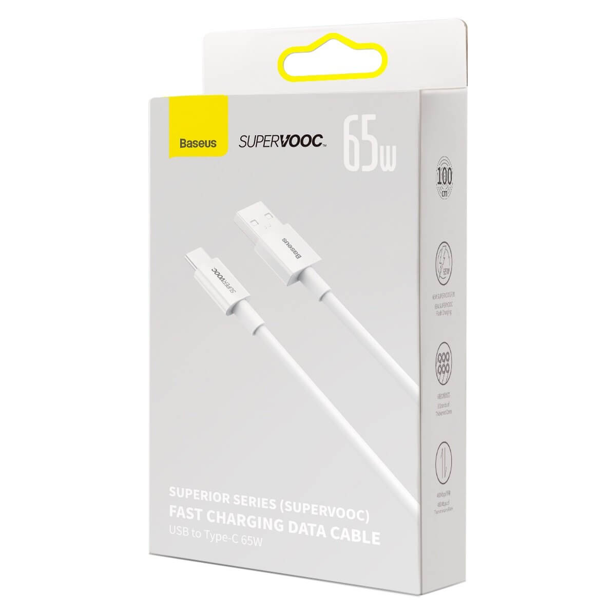 Baseus Superior Series SUPERVOOC Καλώδιο Δεδομένων και Φόρτισης 65W 1m - USB to Type-C - White - CAYS000902