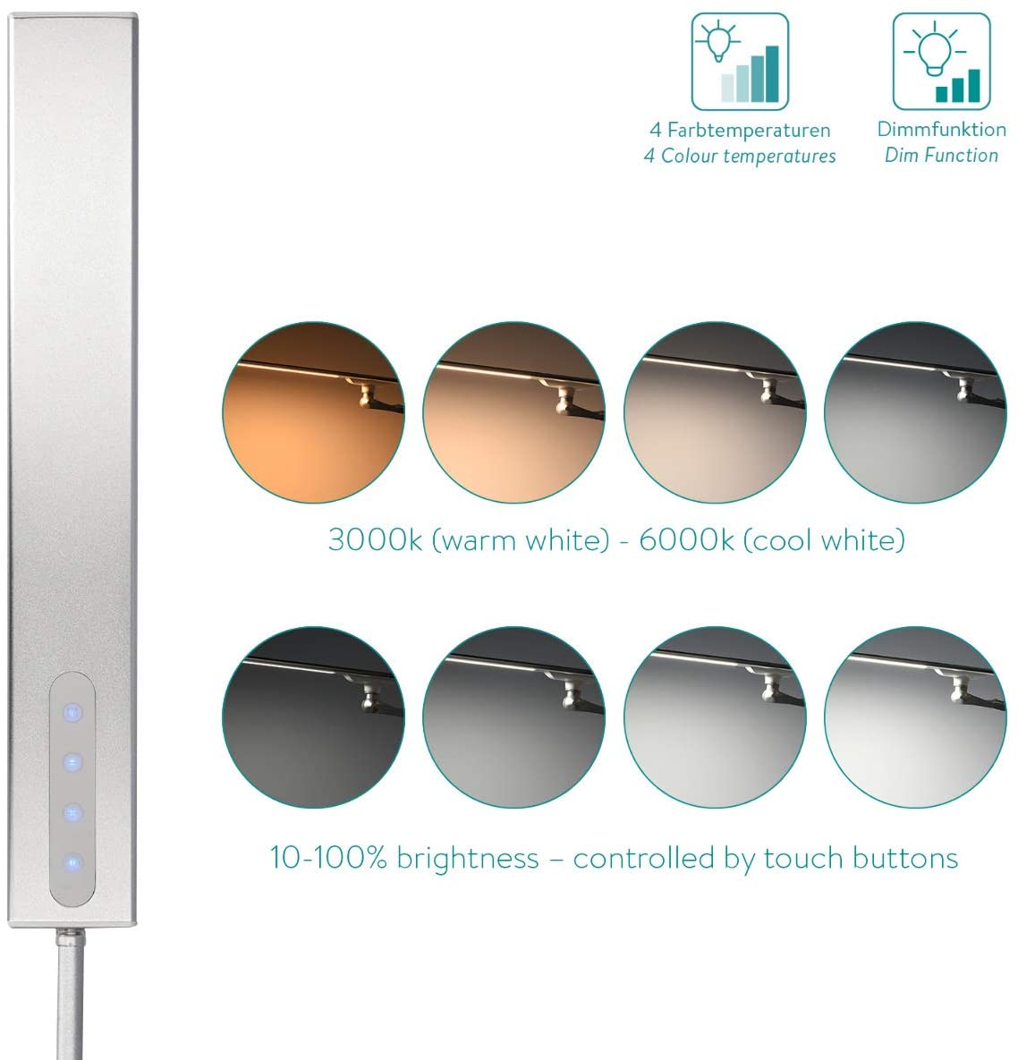 Navaris LED Desk Lamp Aluminium Clamp Lamp Επιτραπέζιο Φωτιστικό Αλουμινίου - Silver - 45791.35