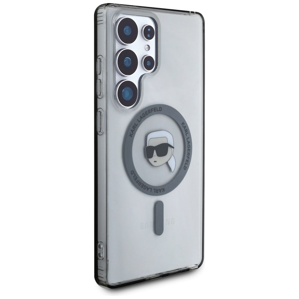 Karl Lagerfeld Samsung Galaxy S25 Ultra - Button Karl Head Printed Logo - MagSafe Σκληρή Θήκη με Πλαίσιο Σιλικόνης - Black - KLHMS25LHLSKIK