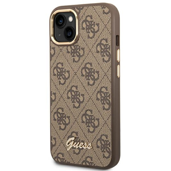 Guess iPhone 14 4G Vintage Gold Logo Σκληρή Θήκη με Πλαίσιο Σιλικόνης - Brown - GUHCP14SHG4SHW