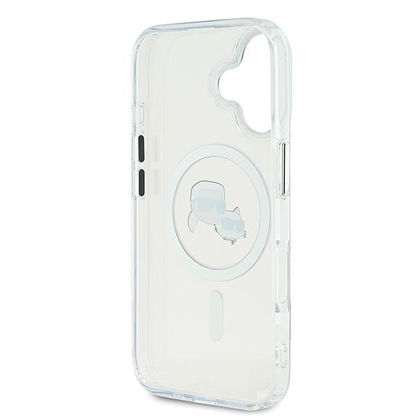 Karl Lagerfeld iPhone 16 - IML Metal Karl and Choupette Head - Σκληρή Θήκη με Πλαίσιο Σιλικόνης και MagSafe - White - KLHMP16SHLSKCH