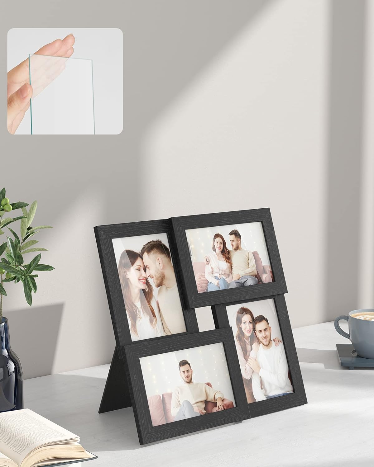 Songmics Ξύλινη Κορνίζα για 4 Φωτογραφίες 10 x 15 cm - Black - RPF25BK