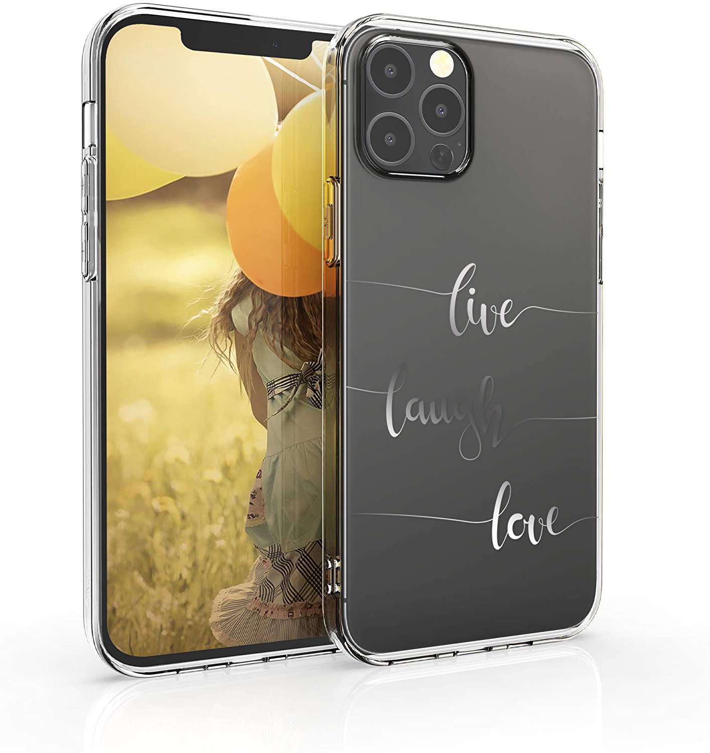 KW iPhone 12 / iPhone 12 Pro Θήκη Σιλικόνης TPU Design Live Laugh Love - Διάφανη / Silver - 53035.04