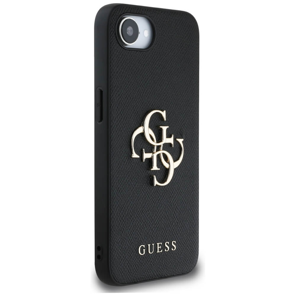 Guess iPhone 16e - Grained Big 4G Logo Small Classic Logo - Σκληρή Θήκη με Επένδυση από Οικολογικό Δέρμα - Black - GUHCPSE4PGT4MBK