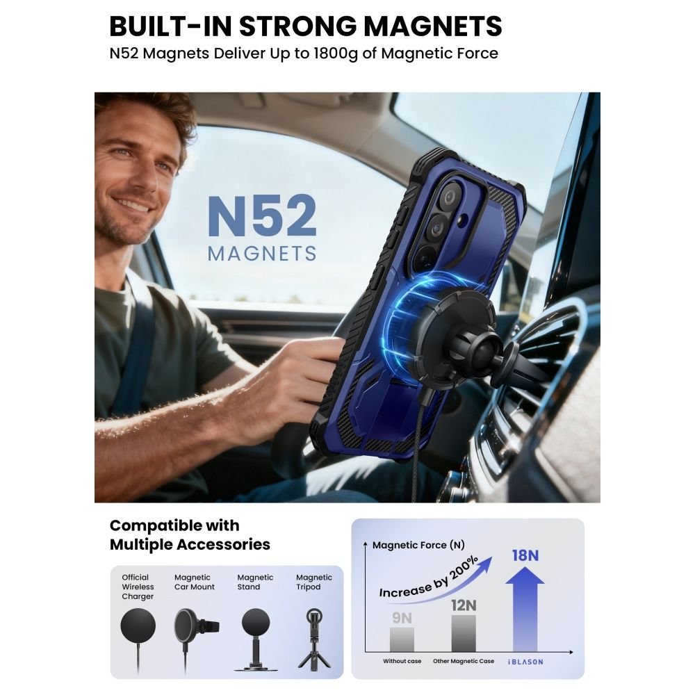 i - Blason Samsung Galaxy S26 - Σκληρή Θήκη MagSafe με Προστασία Οθόνης και Stand - Armorbox Mag - Cobalt Blue