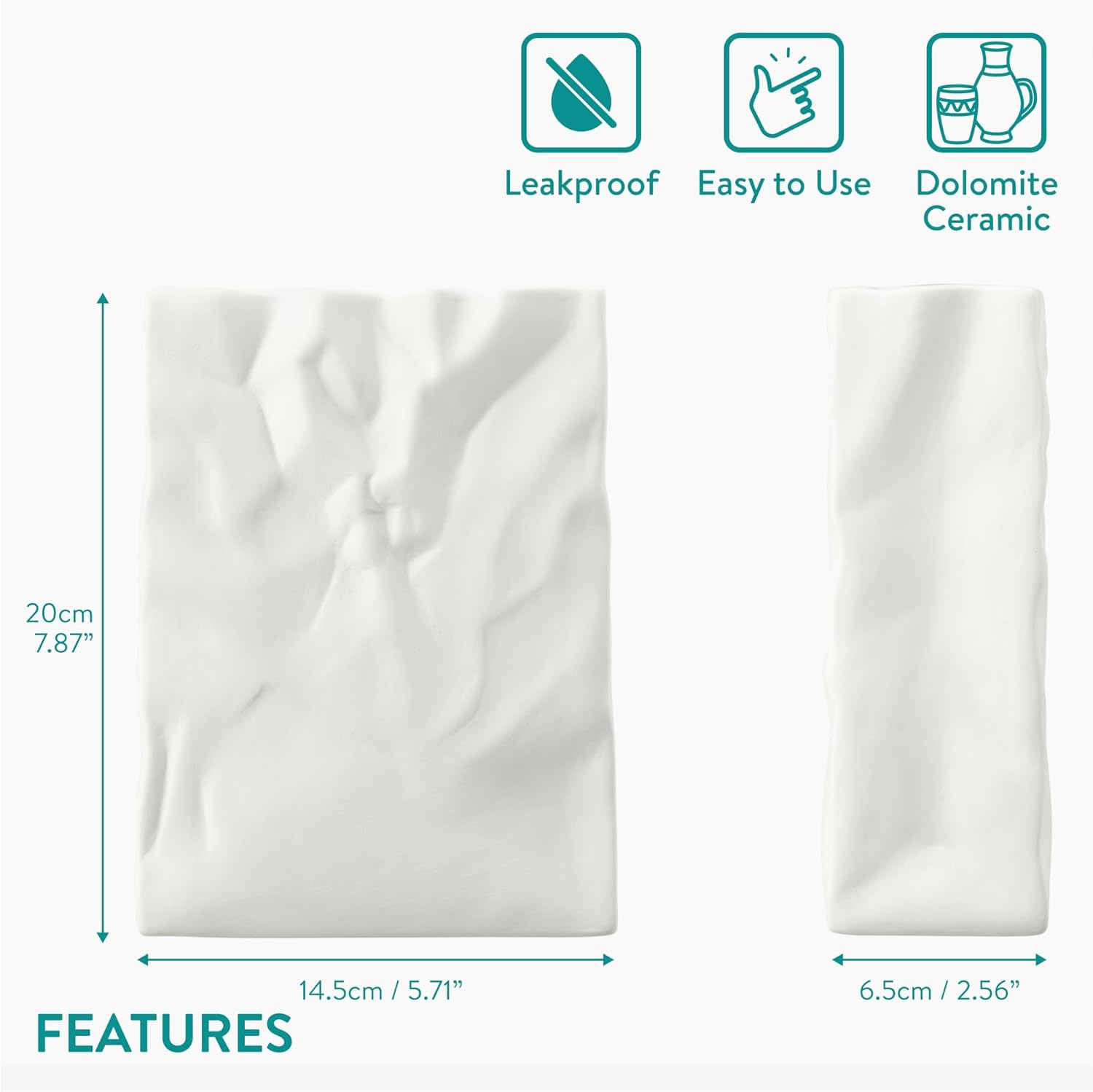 Navaris Κεραμικό Διακοσμητικό Βάζο σε Σχέδιο Χάρτινη Σακούλα - 14.5 x 6.5 x 20 cm - ‎Beige - 61578.01