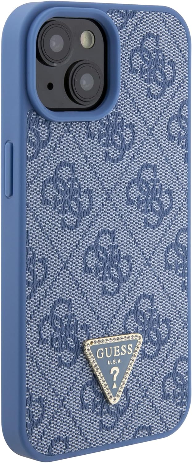 Guess iPhone 15 Leather 4G Diamond Triangle Θήκη με Επένδυση Συνθετικού Δέρματος - Blue - GUHCP15SP4TDPB