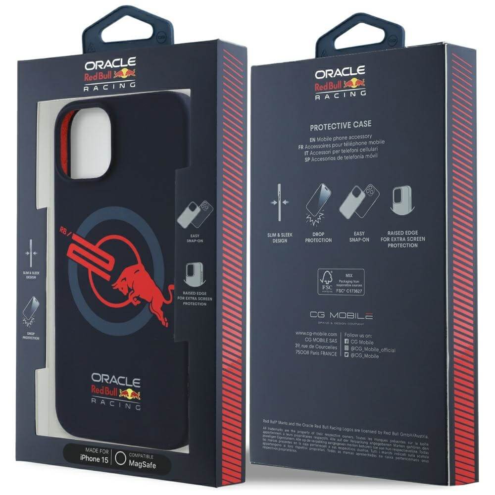 Red Bull iPhone 15 - HC Silicone ORBR20 Logo Red Lining - MagSafe Σκληρή Θήκη με Πλαίσιο Σιλικόνης - Navy Blue - RBHMP15S24SIOLVR