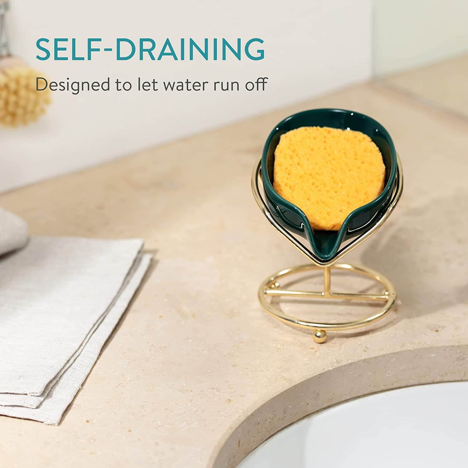 Navaris Κεραμική Σαπουνοθήκη με Μεταλλική Βάση - Green / Gold - 58855.01