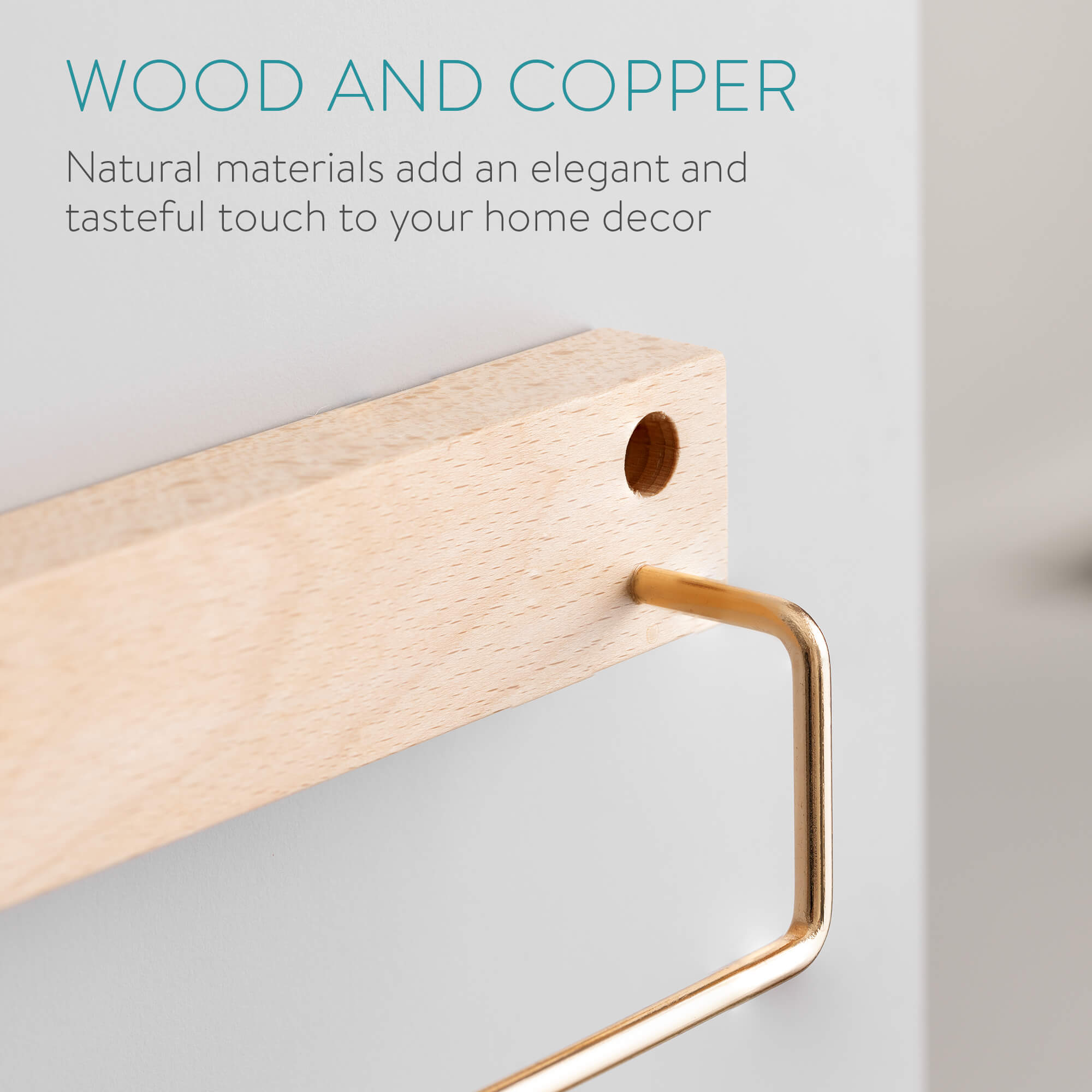 Navaris Επιτοίχια Ξύλινη Βάση Στήριξης για Πετσέτα - 30 x 5,5 x 8 cm - Light Brown / Copper - 54912.21