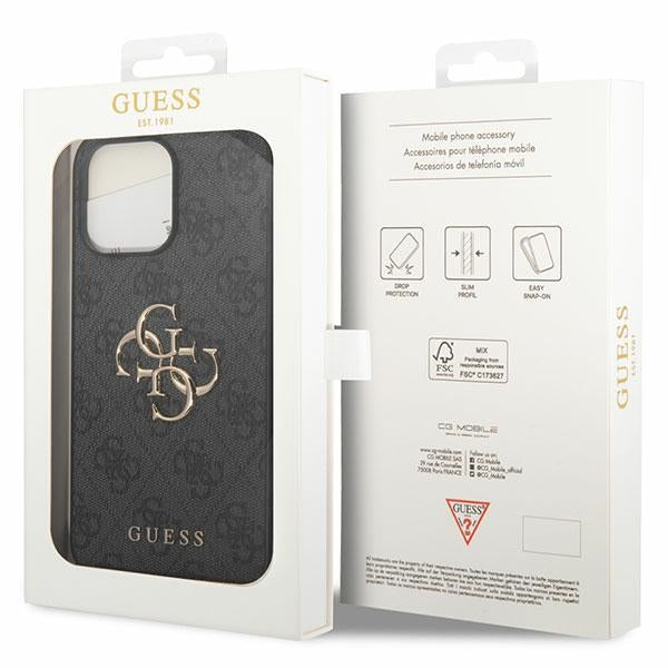 Guess iPhone 15 Pro Max - 4G Big Metal Logo Θήκη με Επένδυση Συνθετικού Δέρματος - Grey - GUHCP15X4GMGGR