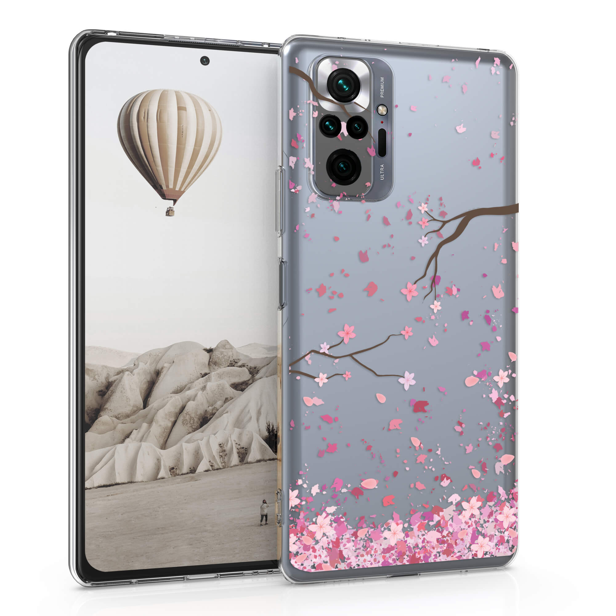 KW Xiaomi Redmi Note 10 Pro Θήκη Σιλικόνης TPU Design Cherry Blossoms - Light Pink / Dark Brown - Διάφανη - 54554.01