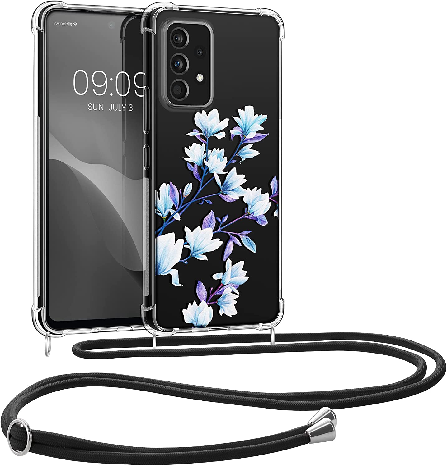 KW Samsung Galaxy A53 5G Θήκη Σιλικόνης TPU με Λουράκι Design Magnolias - Blue / Violet / Διάφανη - 58234.07