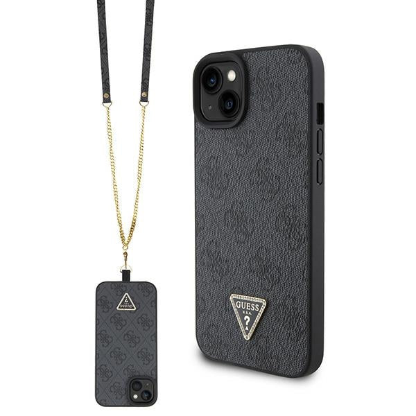 Guess iPhone 15 Plus - Crossbody 4G Metal Logo Θήκη με Επένδυση Συνθετικού Δέρματος και Λουράκι - Black - GUHCP15MP4TDSCPK