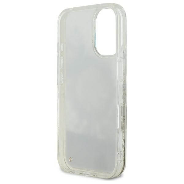 Guess iPhone 16 - Liquid Glitter Flower MagSafe - Σκληρή Θήκη με Πλαίσιο Σιλικόνης - Beige - GUHMP16SLFMWTE