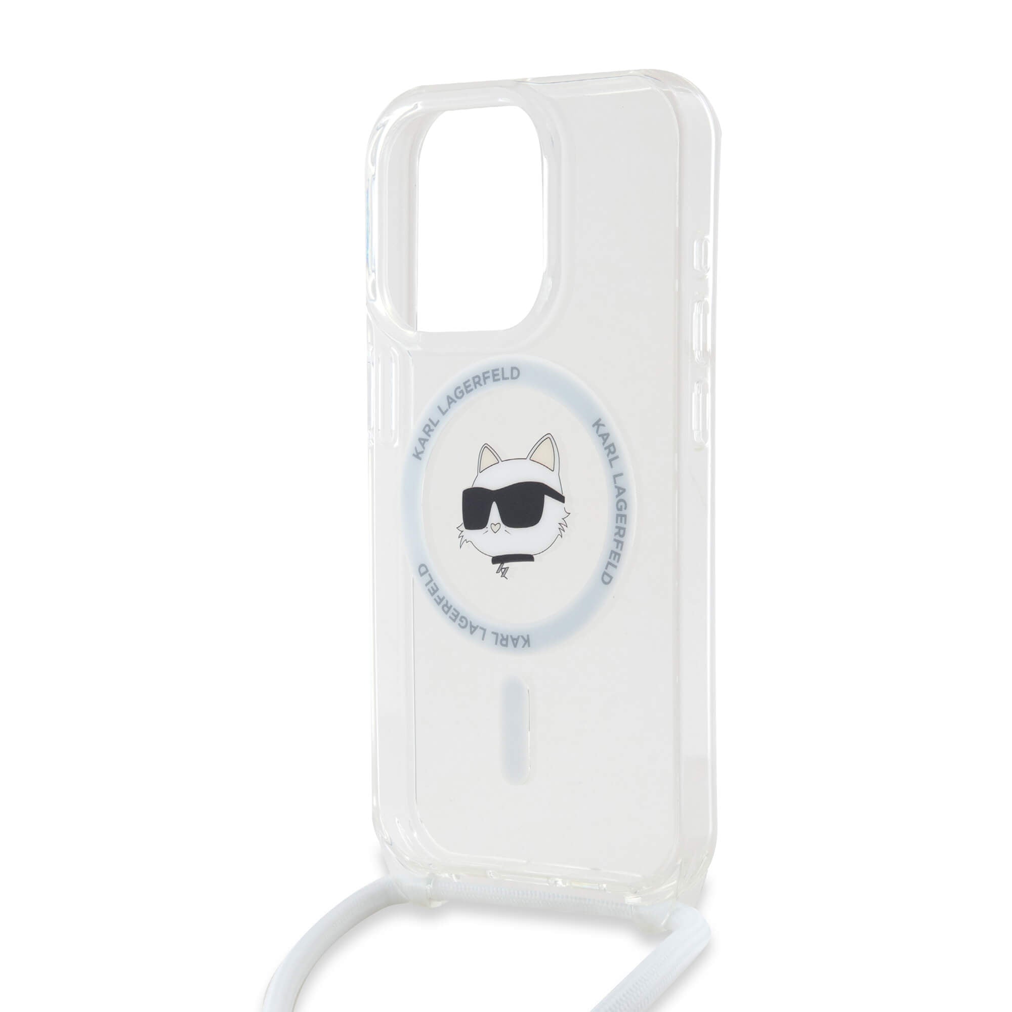 Karl Lagerfeld iPhone 15 Pro - IML Choupette Head and Cord - MagSafe Σκληρή Θήκη με Πλαίσιο Σιλικόνης και Λουράκι - Διάφανη - KLHMP15LHCCHNT