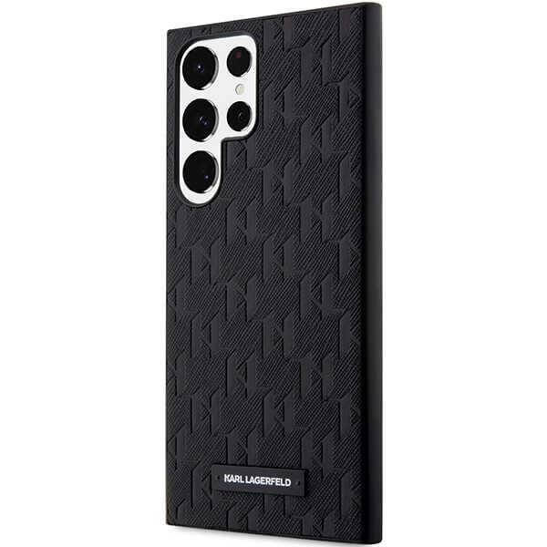 Karl Lagerfeld Samsung Galaxy S23 Ultra - Saffiano Mono Metal Logo Σκληρή Θήκη με Επένδυση Συνθετικού Δέρματος και Πλαίσιο Σιλικόνης - Black - KLHCS23LSAKLHPK