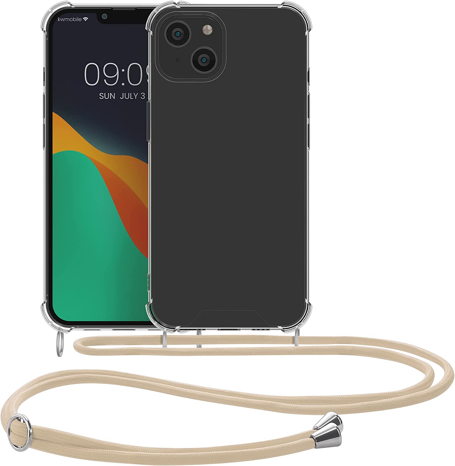 KW iPhone 14 Plus Θήκη Σιλικόνης TPU με Λουράκι - Διάφανη / Gold - 59109.21