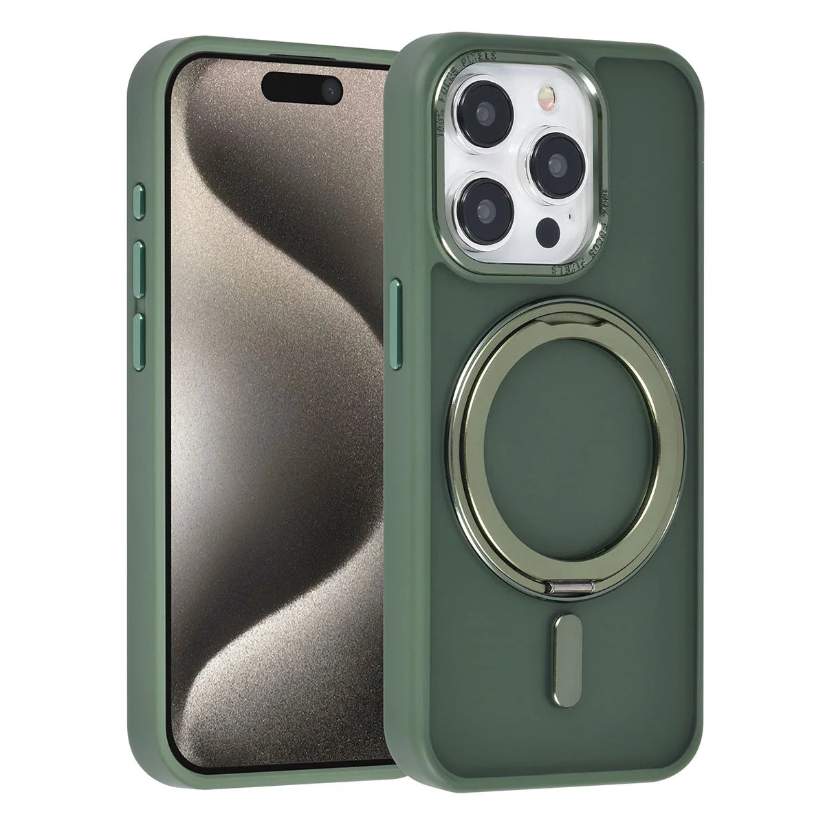 Tuniq iPhone 15 Pro - Σκληρή MagSafe Θήκη με Περιστρεφόμενο Δαχτυλίδι Συγκράτησης - Πράσινο