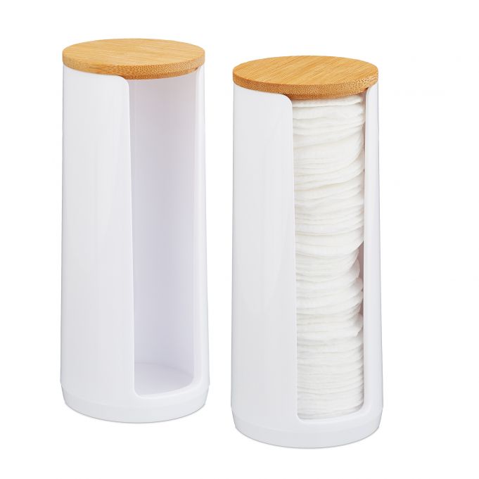 Relaxdays Σετ με 2 Κουτιά Αποθήκευσης για Δίσκους Ντεμακιγιάζ - White / Natural - 4052025906023