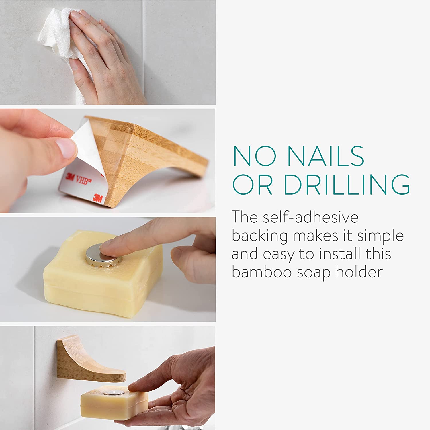 Navaris Σετ με 2 Μαγνητικές Βάσεις Τοίχου για Σαπούνι - Bamboo - 52625.05