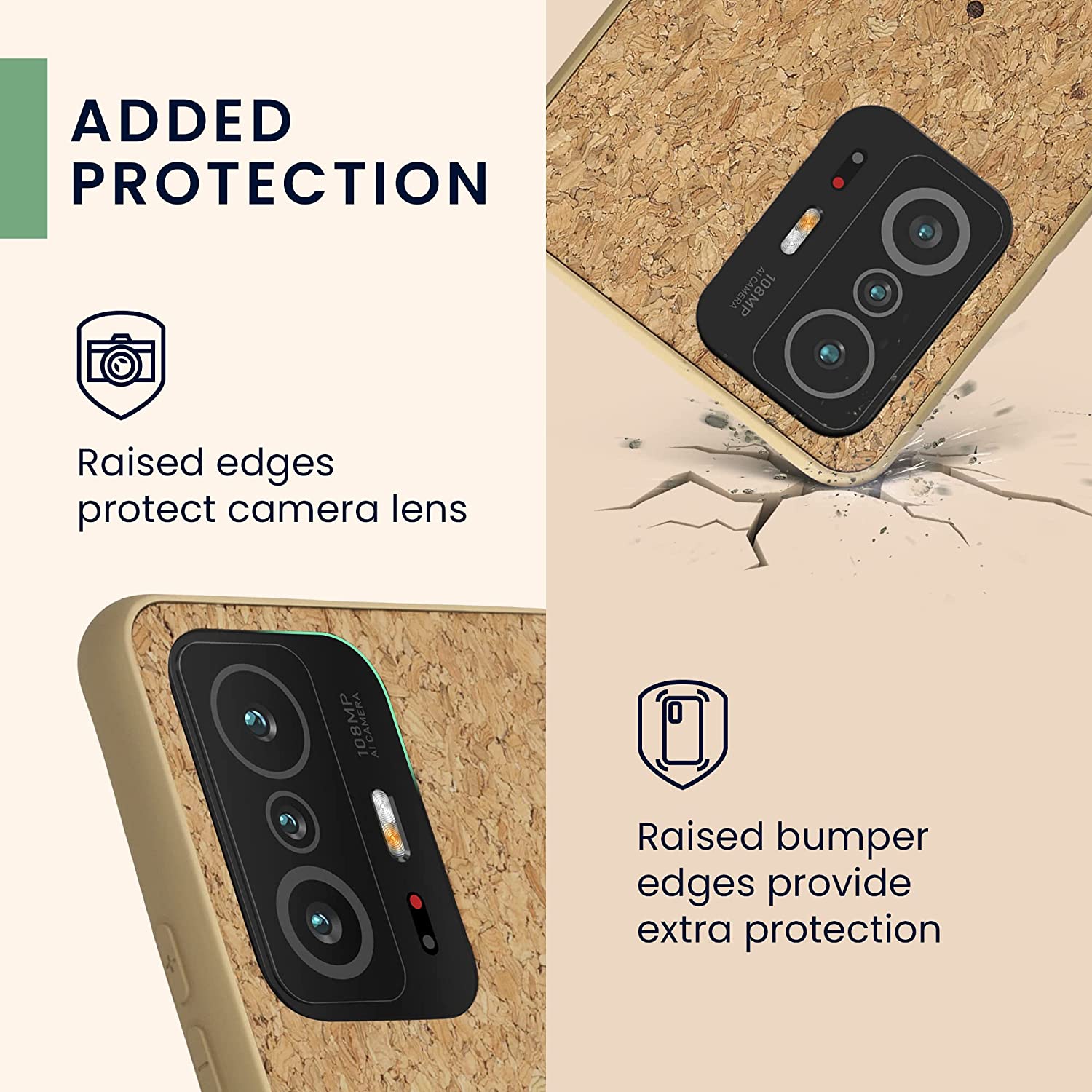 KW Xiaomi 11T / 11T Pro Σκληρή Θήκη από Φελλό με Πλαίσιο Σιλικόνης - Design Navigational Compass - Dark Brown / Light Brown - 57926.02