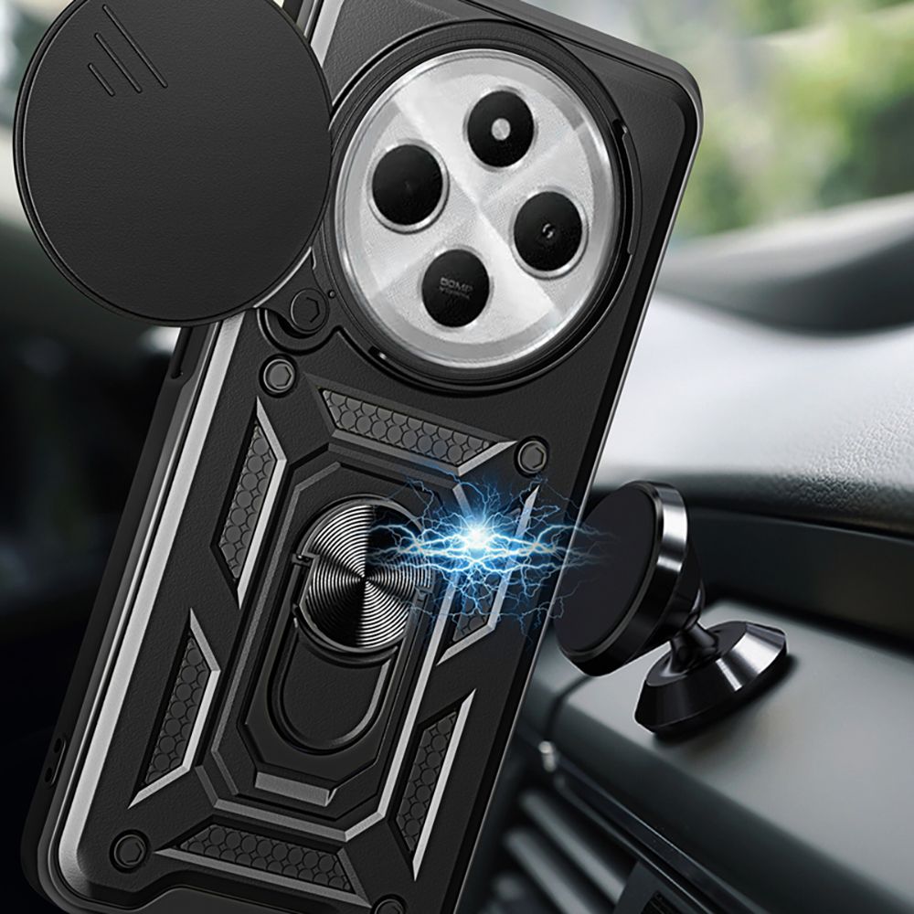 Tech-Protect Xiaomi Redmi 14C / Poco C75 Camshield Pro Σκληρή Θήκη με Πλαίσιο Σιλικόνης και Δαχτυλίδι Συγκράτησης - Black