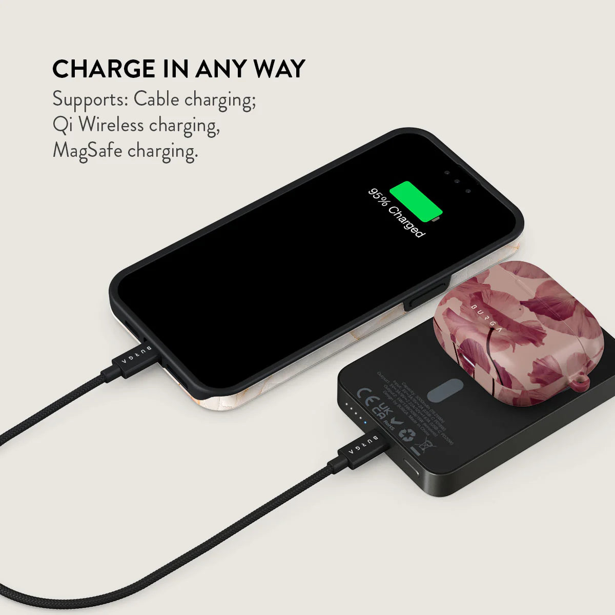 Burga Μαγνητικό Ασύρματο MagSafe PowerBank 5000mAh με Καλώδιο Type-C to Type-C - Gunmetal - Tender Kiss