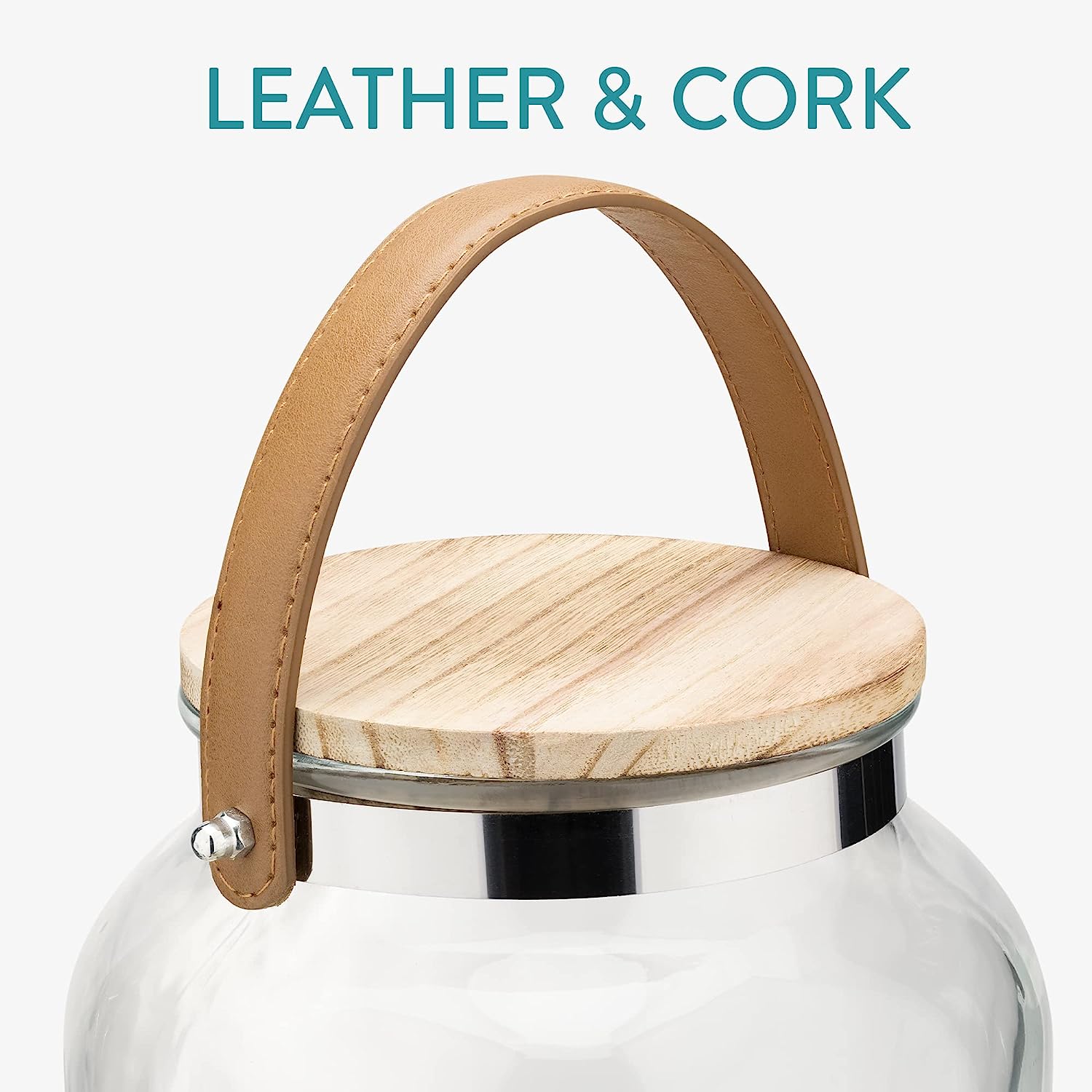 Navaris Γυάλινος Διανεμητής Ποτού με Ξύλινη Βάση και Δερμάτινη Λαβή - 5.6L - Light Brown - 60333.01