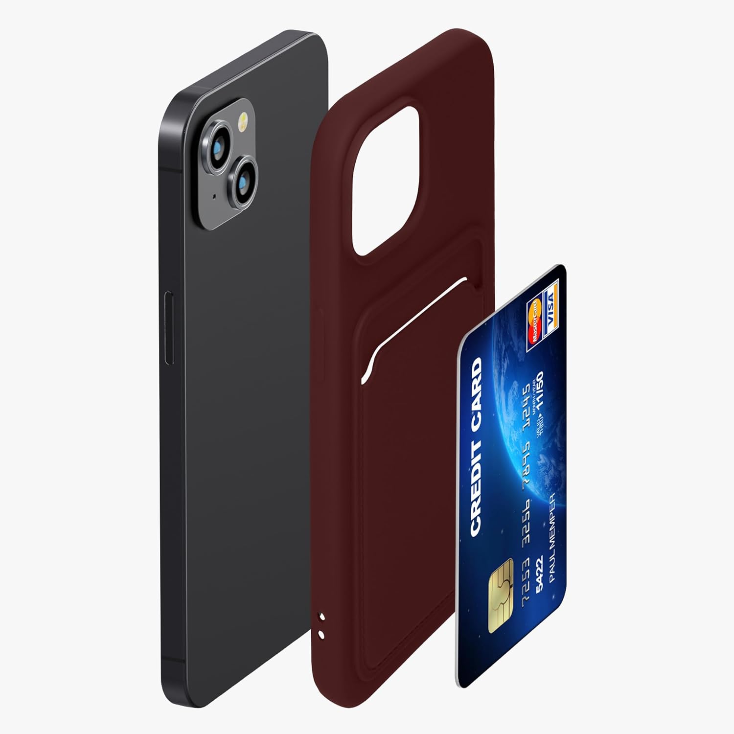 KW iPhone 15 Θήκη Σιλικόνης TPU με Υποδοχή για Κάρτα - Tawny Red