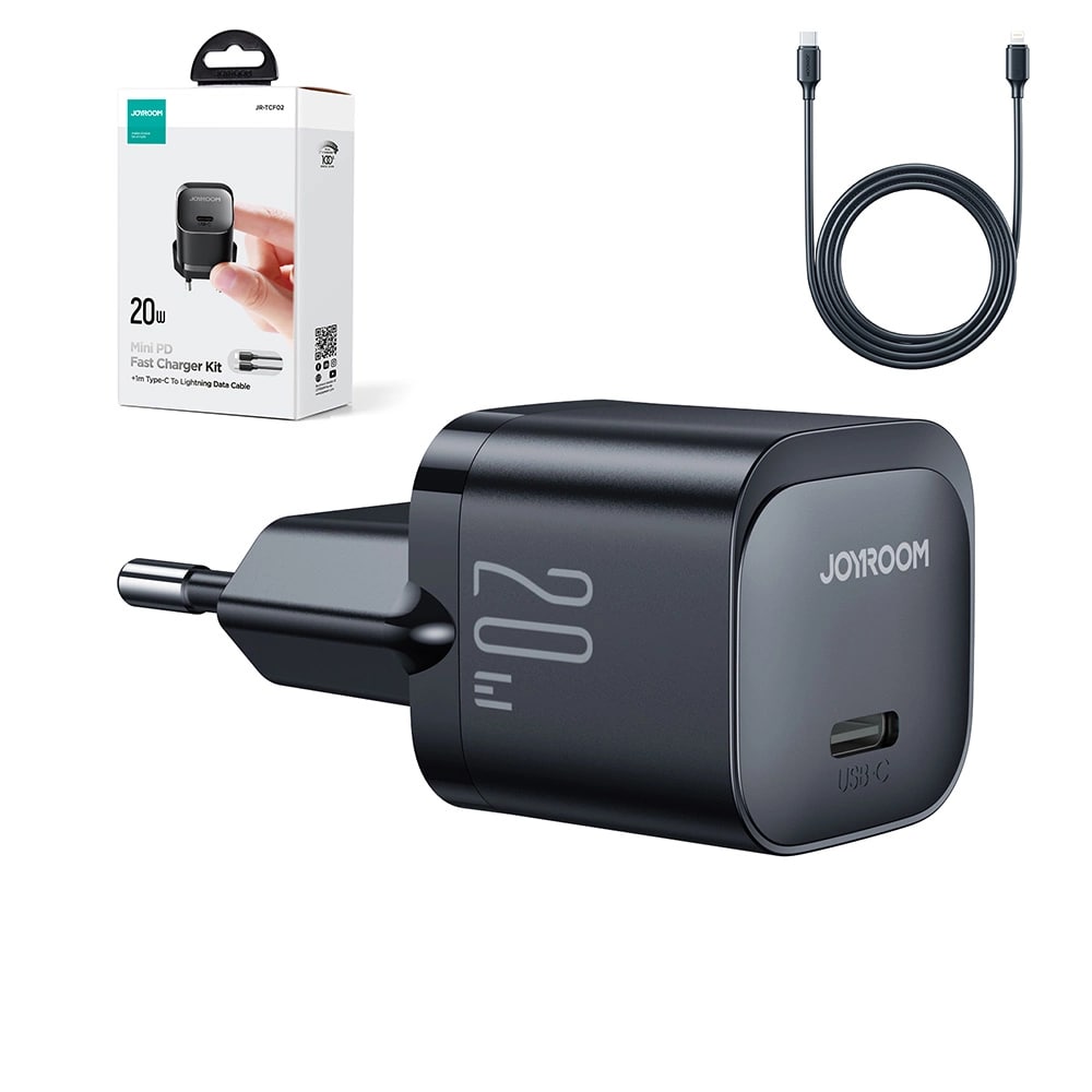 Joyroom Mini PD 20W Οικιακός Φορτιστής Γρήγορης Φόρτισης με Θύρα Type-C και Καλώδιο Type-C to Lightning - Black - JR-TCF02