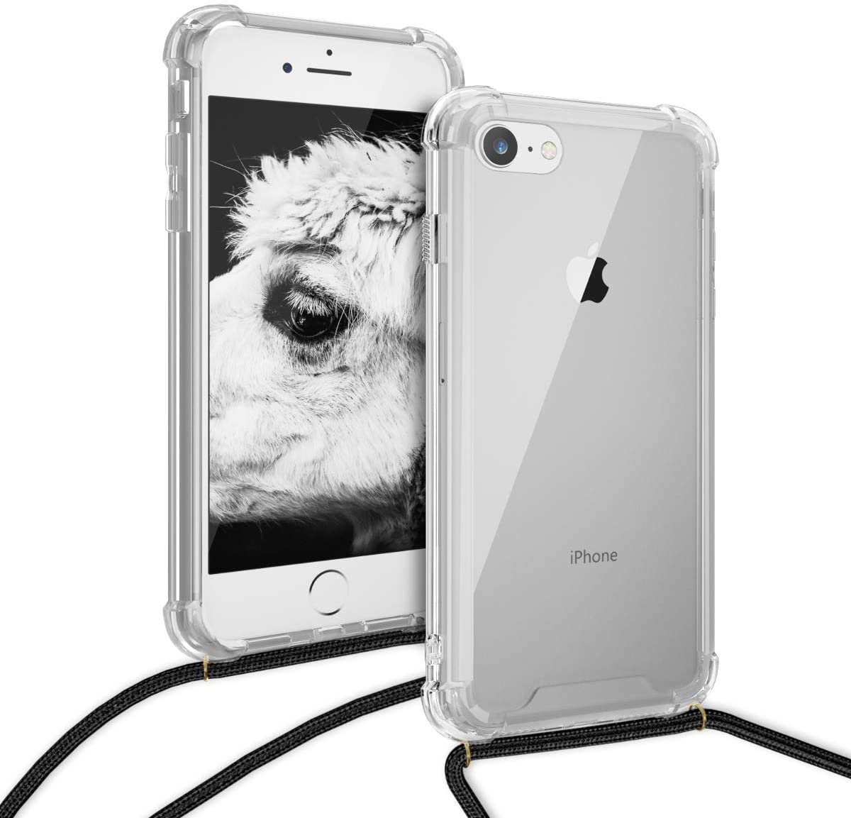 KW iPhone SE 2022 / SE 2020 / 7 / 8 Θήκη Σιλικόνης TPU με Λουράκι - Διάφανη / Black - 47247.03