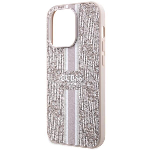 Guess iPhone 15 Pro - 4G Printed Stripes MagSafe Θήκη με Επένδυση Συνθετικού Δέρματος - Pink - GUHMP15LP4RPSP