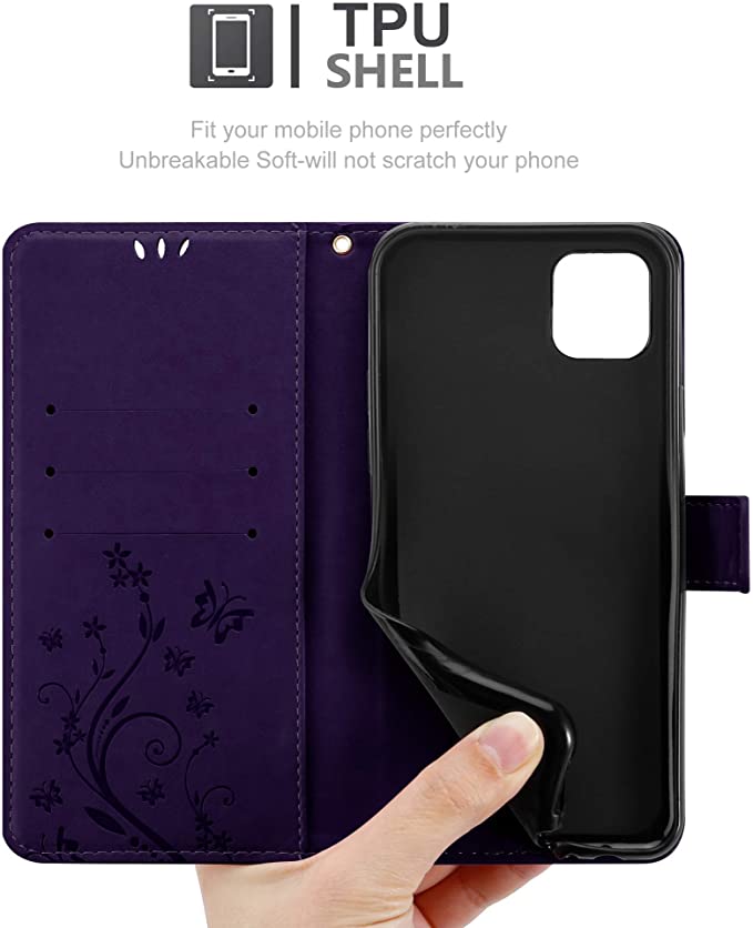 Cadorabo iPhone 13 Pro Θήκη Πορτοφόλι Stand από Δερματίνη - Floral - Dark Purple