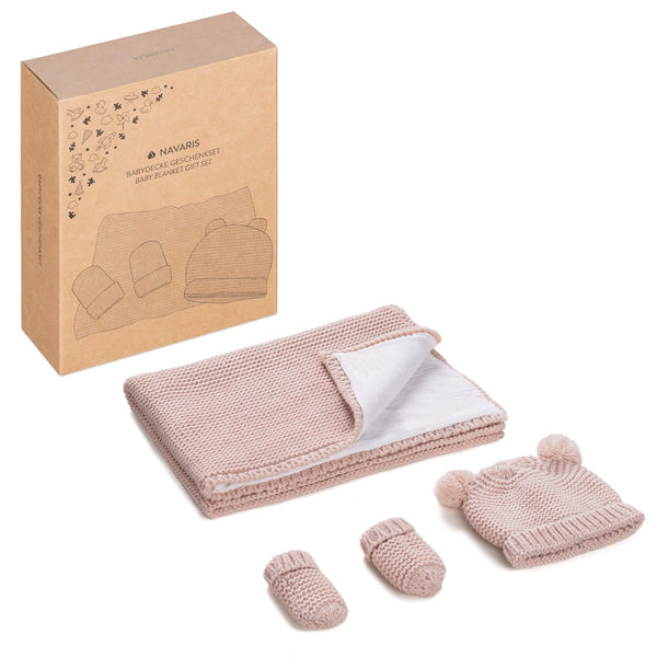 Navaris Σετ Βρεφική Κουβέρτα με Σκούφο και Γάντια - Beige - 54655.01 - likebrands.gr