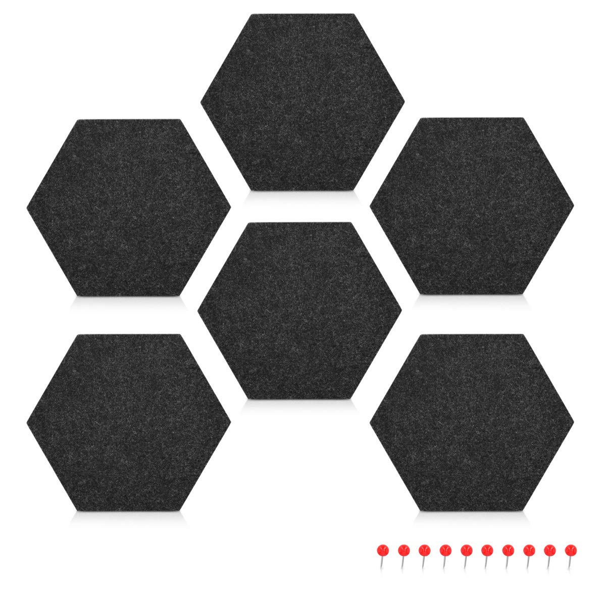 Navaris Hexagon Felt Memo Boards - Σετ με 6 Πλαίσια Ανακοινώσεων και Πινέζες - Dark Grey - 46230.02