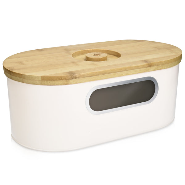 Navaris Bread Bin with Bamboo Lid Δοχείο Αποθήκευσης Ψωμιού με Καπάκι από Μπαμπού - Cream / Bamboo - 50595.01 - likebrands.gr